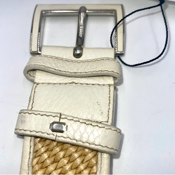Slightly Used White leather & tan woven jute Prada belt with silver-tone - Picture 5 of 12